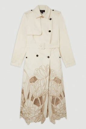 Karen Millen Tailored Cutwork Embroidered Belted Trench Coat Semi