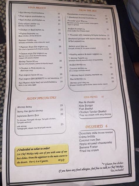 Menu At Chef Mickey S Place Restaurant Puerto Pe Asco