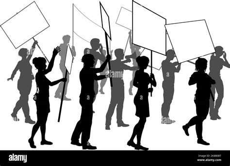 Silhouette Demonstrator Crowd Protest Rally Strike Stock Vector Image