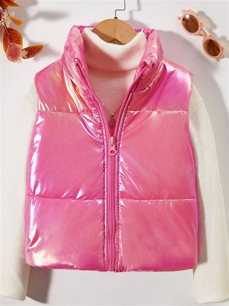 Shein Tween Girl Holographic Zip Up Vest Puffer Coat Without Sweater