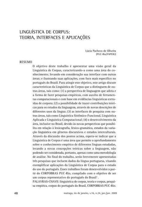 Pdf Lingu Stica De Corpus Teoria Interfaces E Aplica Es Dokumen Tips