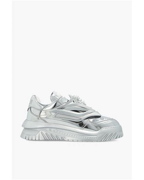 Versace Leather Odissea Sneakers In Silver Metallic For Men Lyst