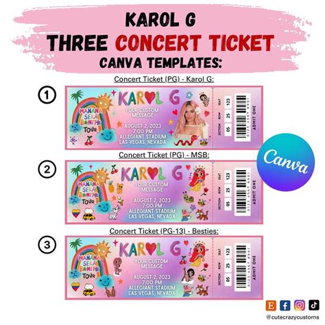 Karol G Plantillas de Canva para invitación a fiesta con entradas para