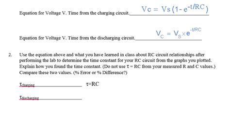 Solved Vc Vs E T Rc Equation For Voltage V Time From Chegg