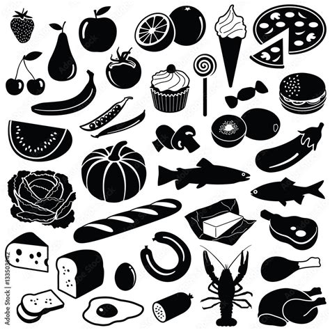 Food collection - vector silhouette Stock Vector | Adobe Stock