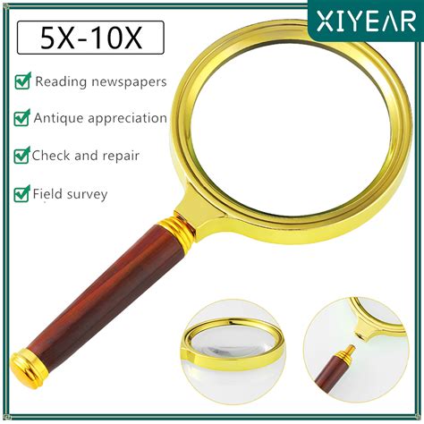 5 10x Handheld Magnifier Antique Mahogany Handle Magnifier Reading Magnifying Glass For Reading