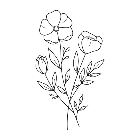 Premium Vector Bouquet Of Flowers Flowers Cute Flowers Outline Drawing Line Vector Illustration