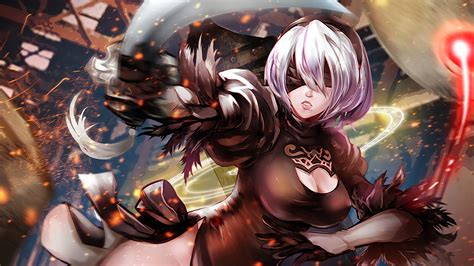 Wallpaper Video Games White Hair Black Dress Anime Short Hair