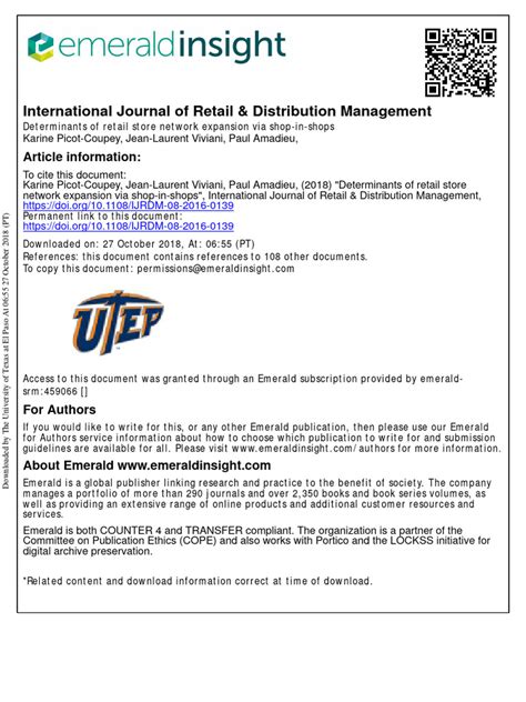 Determinants of Retail Store Network Expansion via Shop-In-shops | PDF ...