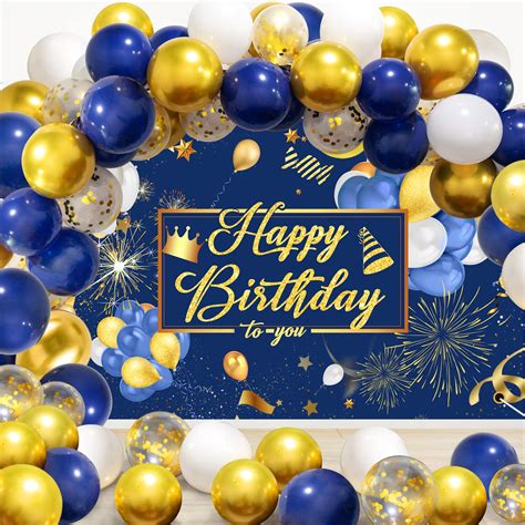 Buy Inpher Happy Birthday Backdrop Navy Blue And Gold Birthday