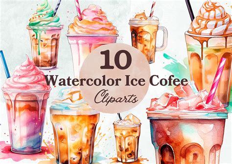 Ice Coffee Watercolor Clip Arts PNG Graphic By Loony Dream Designs