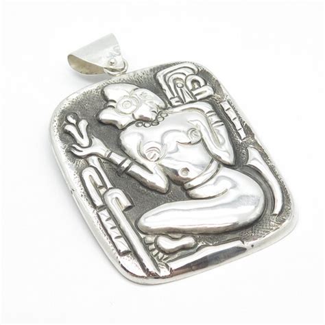Sterling Silver Vintage Mexico Nude Tribal Woman Gem