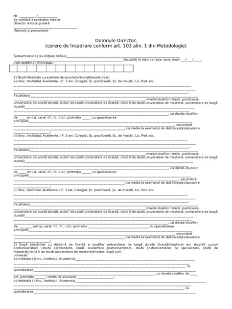 Cerere Incadrare Con Art 103 Alin 1 Din Metodologie 2 Isj Vs Edu