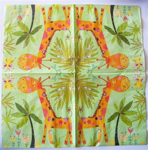 Decoupage Paper Napkins Of Giraffe And Butterfl For A Birthday Party