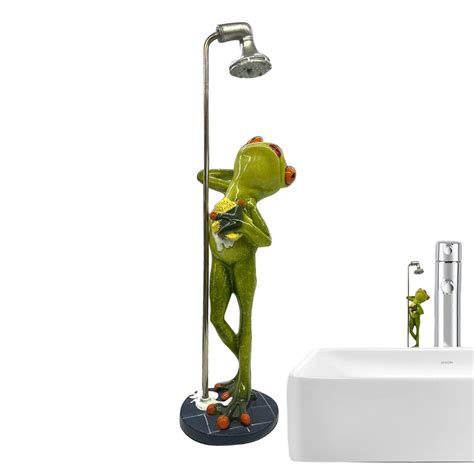 Garden Frog Frog Under Shower Statue Bathing Frog Figurines Garden