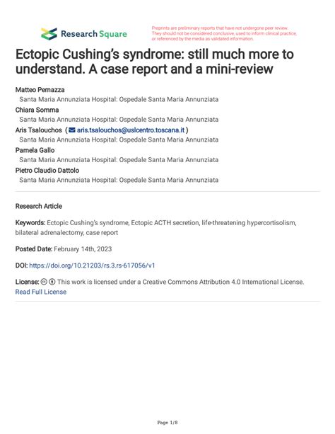 Pdf Ectopic Cushing’s Syndrome Still Much More To Understand A Case Report And A Mini Review