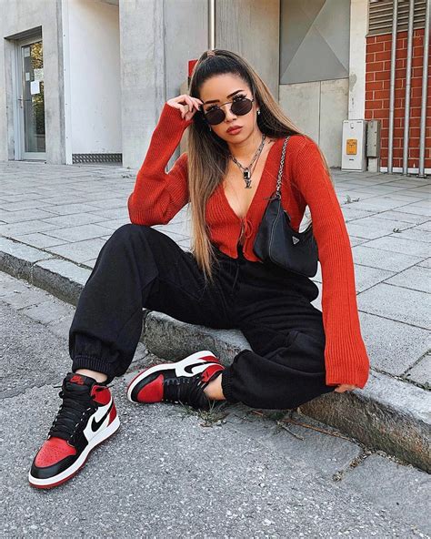 Clothes Sneaker Outfits Women Red Sneakers Outfit Red And Black Outfits