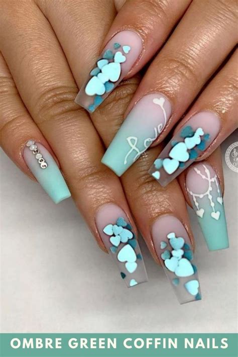 30 Aesthetic Ombre Green Coffin Nails Design That Are Perfect For