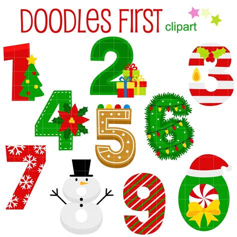 Christmas Numbers Digital Clipart For Scrapbooking Journaling Cricut