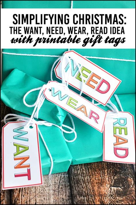 Simplifying Christmas: Want, Need, Wear, Read Gift Idea | Gift Tags