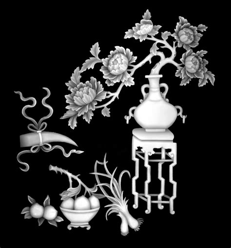 Vase With Flowers Fruit Grayscale Image Bmp File Arabic Cnc