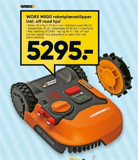 WORX M500 robotplæneklipper inkl off road hjul tilbud hos Bilka