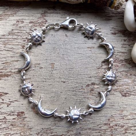 Dreamy Vintage Sterling Silver Celestial Sun And Moon Bracelet Woven