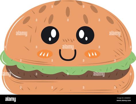 Cute Kawaii Hamburger Fast Food Vector Illustration Stock Vector Image