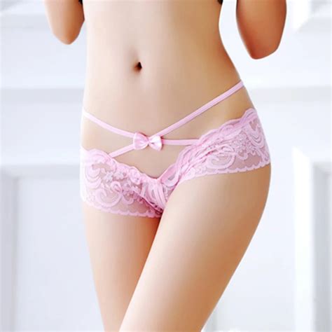 New Fashion Cute Bow Sexy Lace Panties Women Underwear Open Crotch