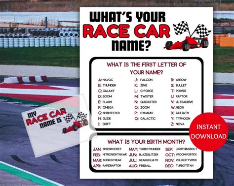 Race Car Name Game Printable Whats Your Race Car Name Game Name