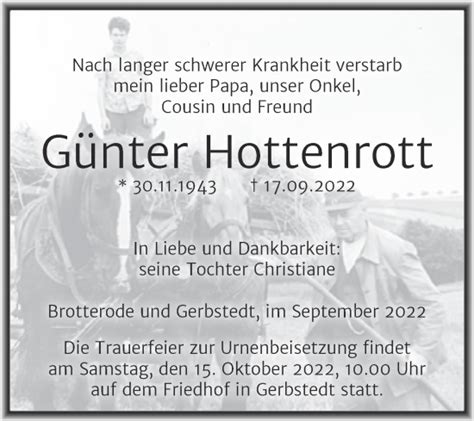 Traueranzeigen Von G Nter Hottenrott Abschied Nehmen De