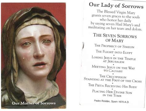 Our Mother Of Sorrows Our Lady Of Sorrows Seven Sorrows Of Mary Prayer Card