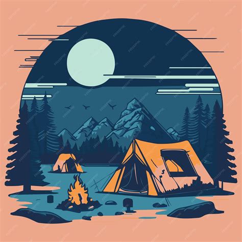 Premium Vector Campsite Vector Illustration Tent In Nature Outdoor