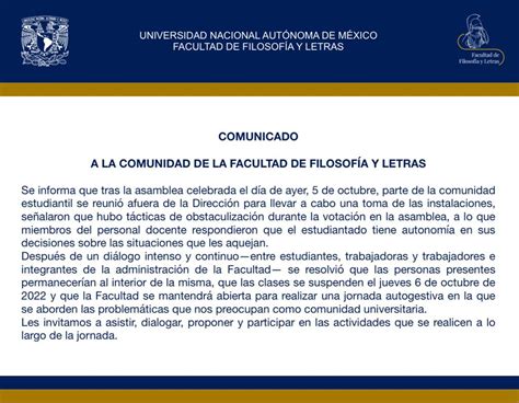 Filos Unam On Twitter Comunicado A La Comunidad De La Facultad De