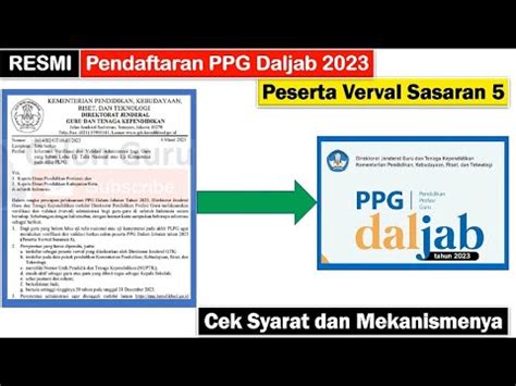 Resmi Pendaftaran Ppg Daljab Peserta Verval Sasaran Cek Syarat