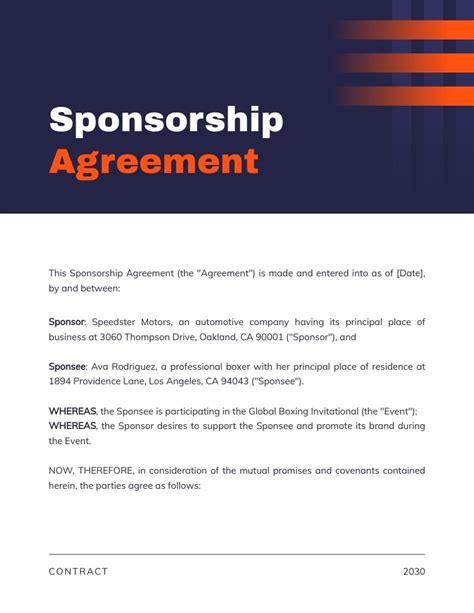 Boxing Sponsorship Contract Template Visme