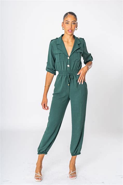 Combinaison fluide vert foncé à poches Cinelle Paris mode femme tendance