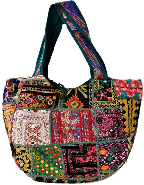 Antiquated Shoulder Bag From Kutch With Patchwork Exotic India Art