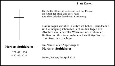 Traueranzeigen Von Herbert Stuhldreier Trauer In Nrw De