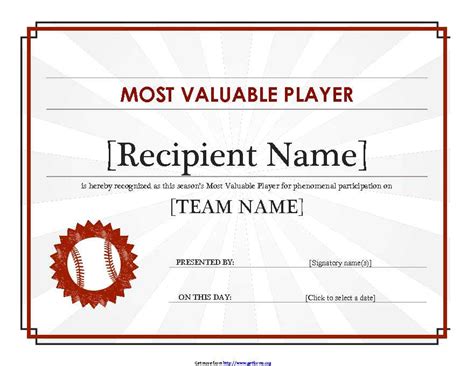 valuable player award certificate  certificate template