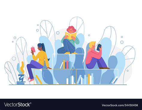 People Read Books Cartoon Young Booklover Vector Image