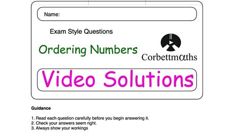 Ordering Numbers Answers Corbettmaths Youtube