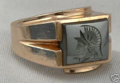 Vintage K Gold Hematite Intaglio Warrior Mens Ring