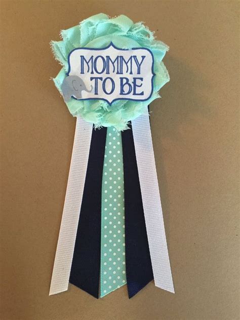 Mint Navy White Baby Shower Pin Mommy To Be Pin Flower Ribbon Pin