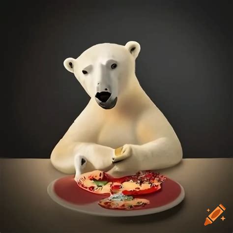 Polar Bear Holding A Plate Of Pasta With A Girl Sitting Close By On Craiyon