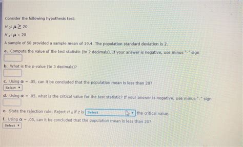 Solved Consider The Following Hypothesis Test Ho μ 20 Ha