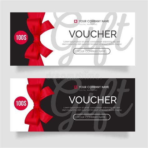 Modern Gift Voucher Set With Realistic Red Ribbon Vector Illustration