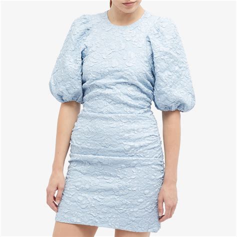 GANNI Puff Sleeve Mini Dress Sky Blue END TW