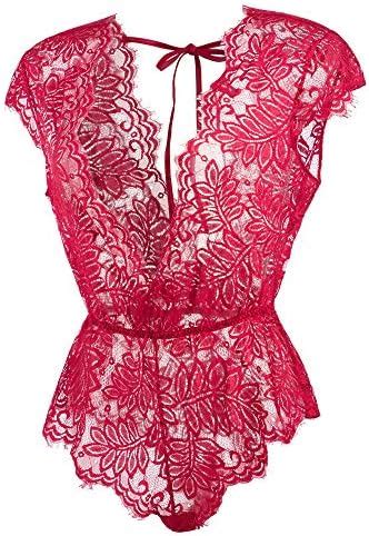 Women S Teddy Lingerie Sexy Floral Lace Bodysuit Deep V Neck Sleepwear One Piece Babydoll B