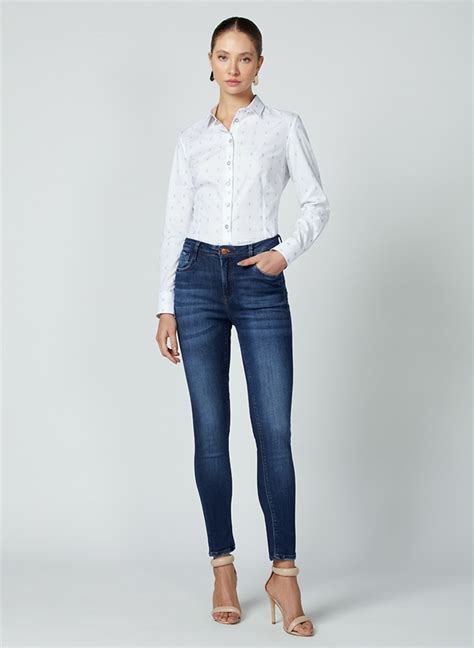 Camisa Slim Jaquard Dudalina Feminina Camisa Slim Jaquard